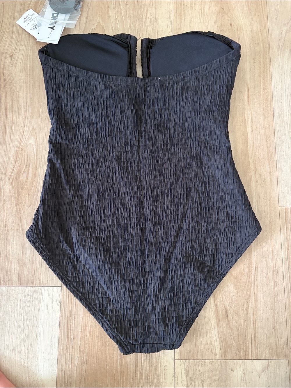 DKNY Black Strapless V-Notch Textured One-Piece Swimsuit - Picture 4 of 6